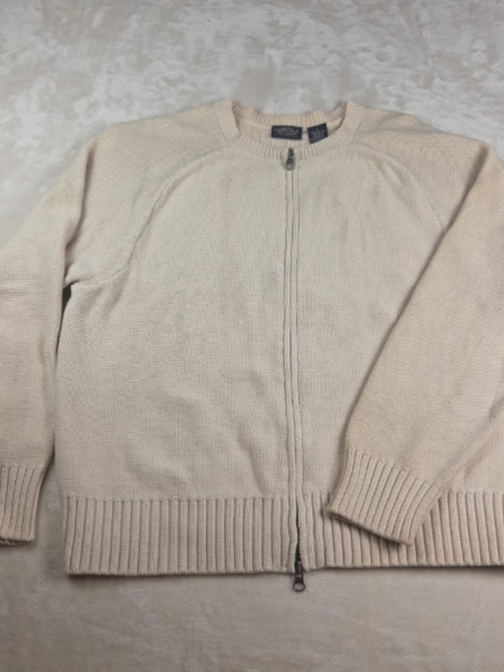 Sonoma Large 100% Cotton Full Zip Knit Sweater Cream Oatmeal Cardigan
